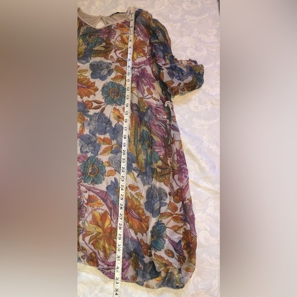 ELENA Baldi 100% Silk Outer Floral Bell Sleeve Short Dress Sz Small - Picture 8 of 10